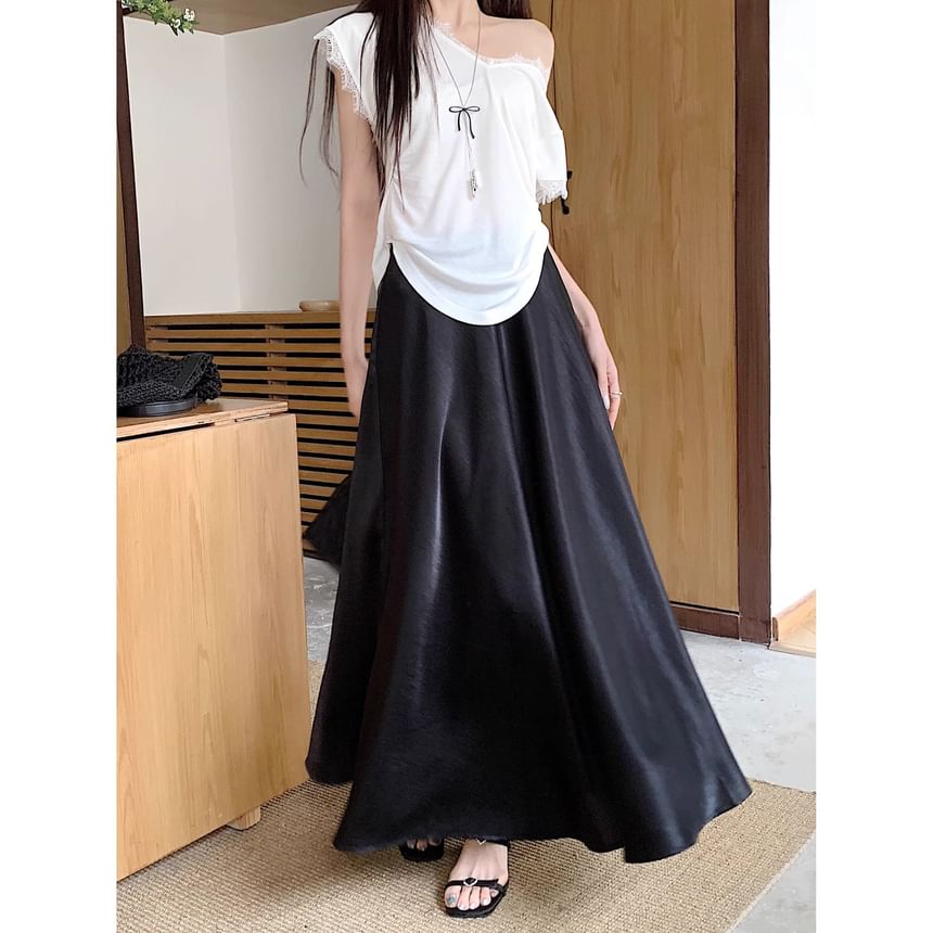Satin Maxi A-Line Skirt