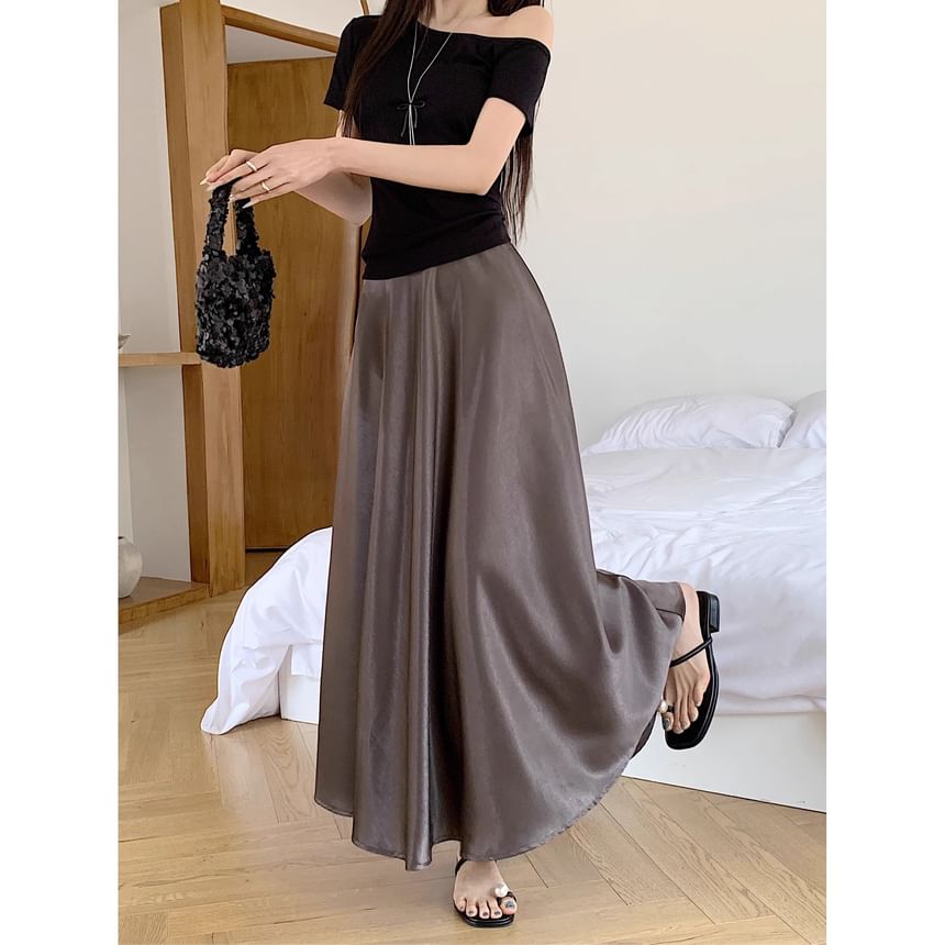 Satin Maxi A-Line Skirt
