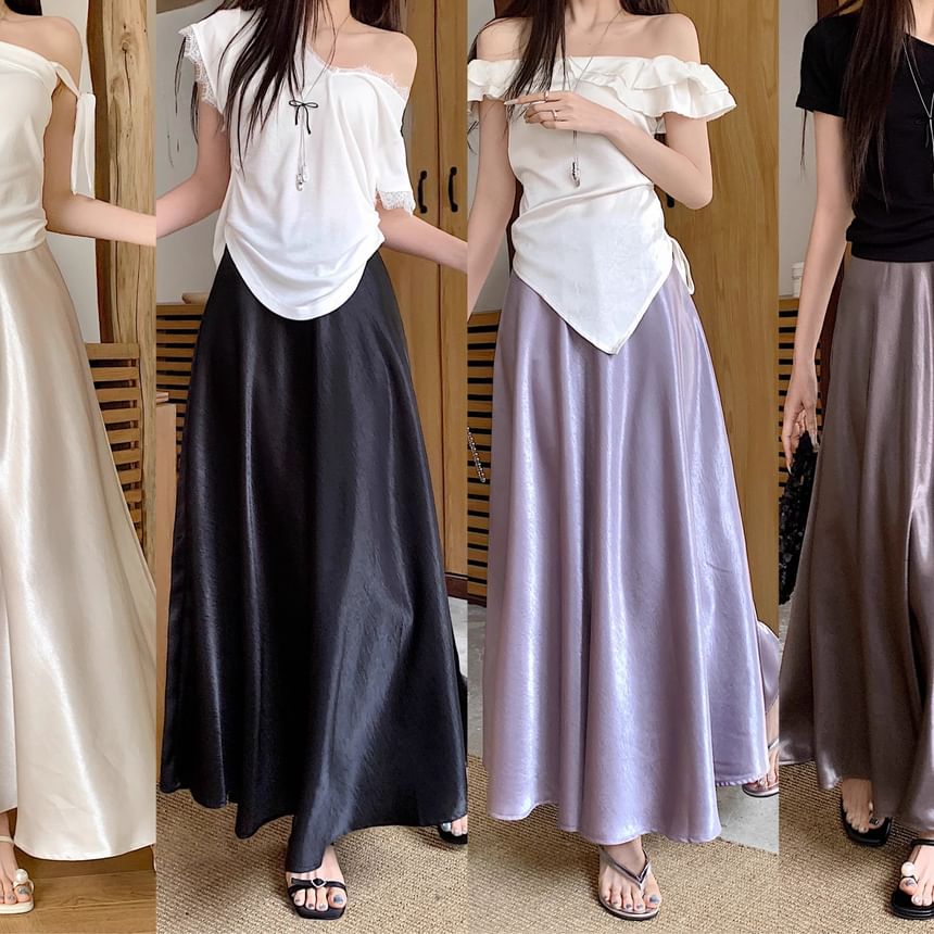 Satin Maxi A-Line Skirt