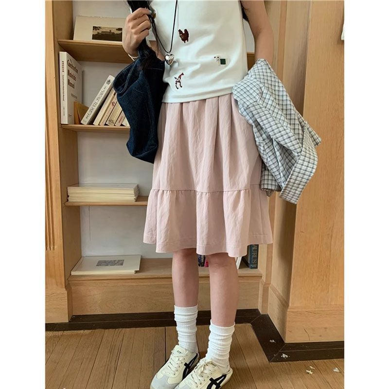 Ruffled-Trim Wide-Leg Midi Skirt