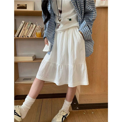 Ruffled-Trim Wide-Leg Midi Skirt