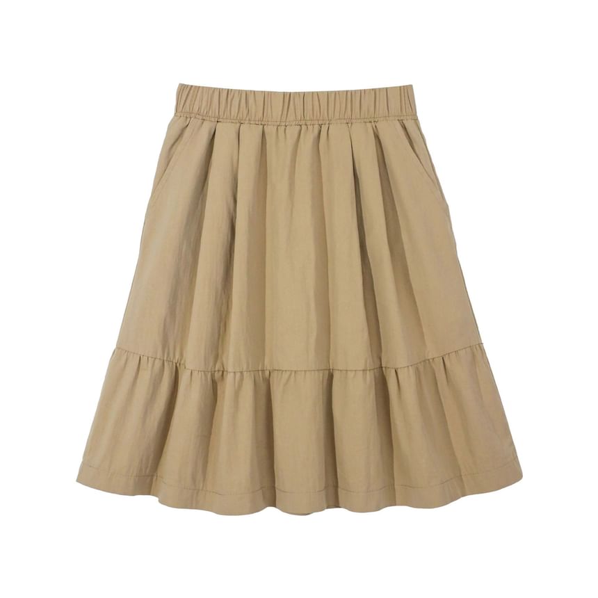 Ruffled-Trim Wide-Leg Midi Skirt