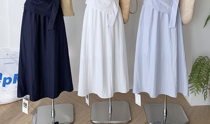 Set: Tie Waist Top + Maxi Skirt + Scarf