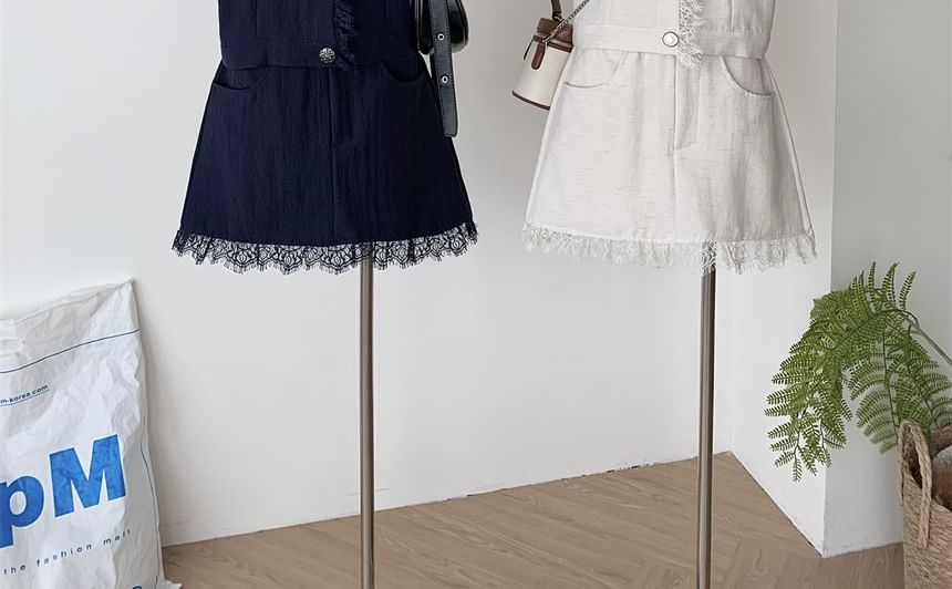 Set: Lace Trim Top + Mini Skirt