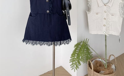 Set: Lace Trim Top + Mini Skirt
