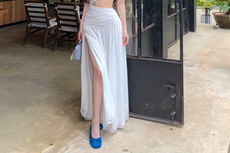 One-Shoulder Cutout Slit Sleeveless Maxi Dress - Altfashion Shop