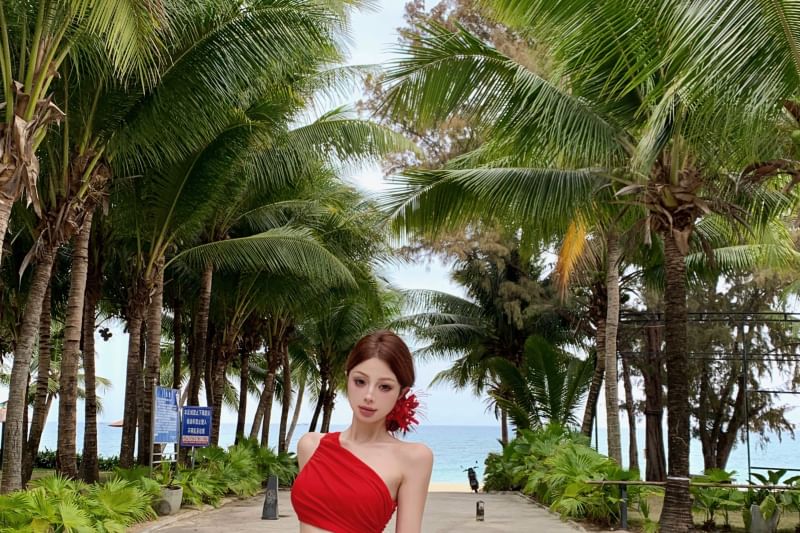 One-Shoulder Cutout Slit Sleeveless Maxi Dress - Altfashion Shop