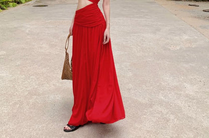One-Shoulder Cutout Slit Sleeveless Maxi Dress - Altfashion Shop