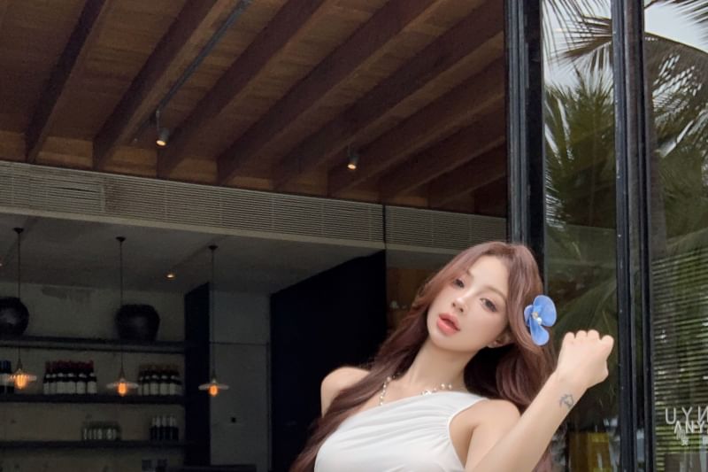 One-Shoulder Cutout Slit Sleeveless Maxi Dress - Altfashion Shop