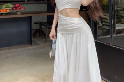 One-Shoulder Cutout Slit Sleeveless Maxi Dress - Altfashion Shop