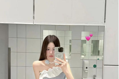 One-Shoulder Contrast Tank & High-Waist Two-Tone Skort
