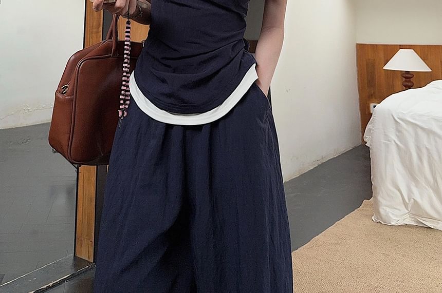 Tie-Back Mock Two-Piece Crew-Neck Tee & Baggy Pants