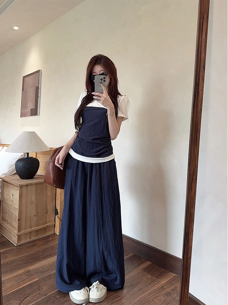 Tie-Back Mock Two-Piece Crew-Neck Tee & Baggy Pants
