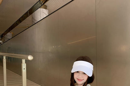 Plain Sheer Collared V-Neck Long-Sleeved Tee & Wide Shorts