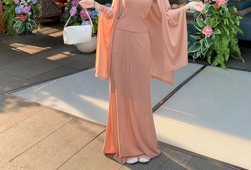 Halter Crop Top and Mermaid Skirt Set with Shawl