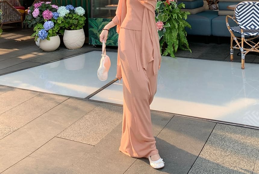 Halter Crop Top and Mermaid Skirt Set with Shawl