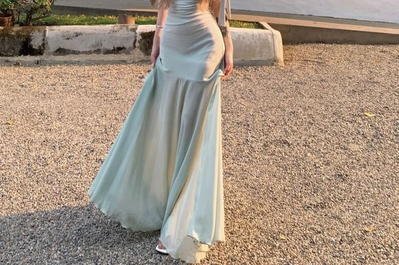 Cap Sleeve One Shoulder Mesh Panel Mermaid Dress - Altfashion Shop