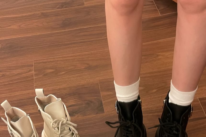 Platform Buckled Lace Up Short Boots
