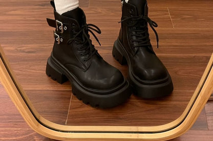 Platform Buckled Lace Up Short Boots