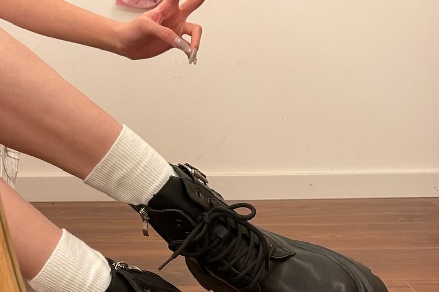 Platform Buckled Lace Up Short Boots