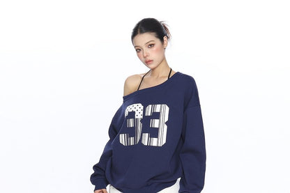 Numbered Cold-Shoulder Long-Sleeved Pullover