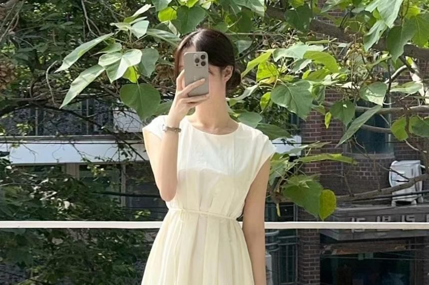 Cap-Sleeve Crew Neck A-Line Maxi Dress - Altfashion Shop