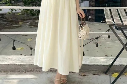 Cap-Sleeve Crew Neck A-Line Maxi Dress - Altfashion Shop
