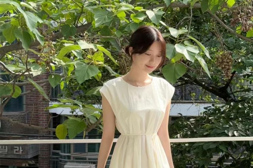 Cap-Sleeve Crew Neck A-Line Maxi Dress - Altfashion Shop