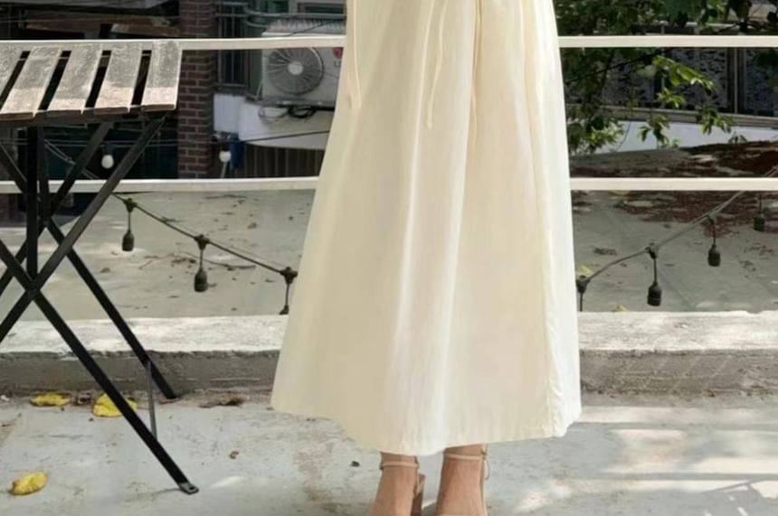 Cap-Sleeve Crew Neck A-Line Maxi Dress - Altfashion Shop