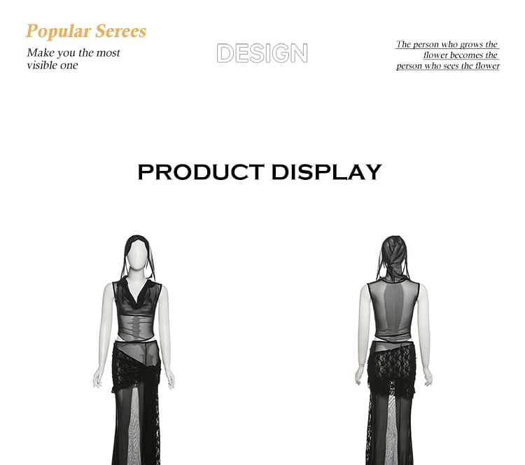 Mesh Hooded Crop Top & Maxi Skirt Set