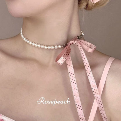 Dotted Ribbon Beaded Necklace