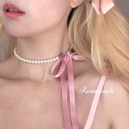 Dotted Ribbon Beaded Necklace