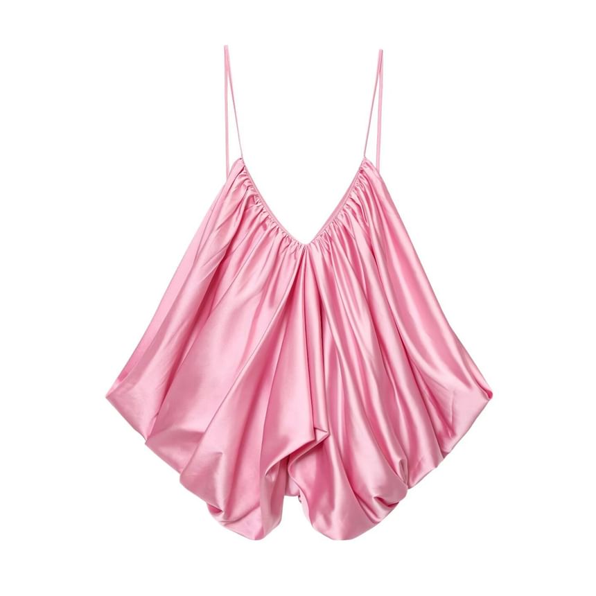 Ruched V-Neck Spaghetti-Strap Plain Cami Top