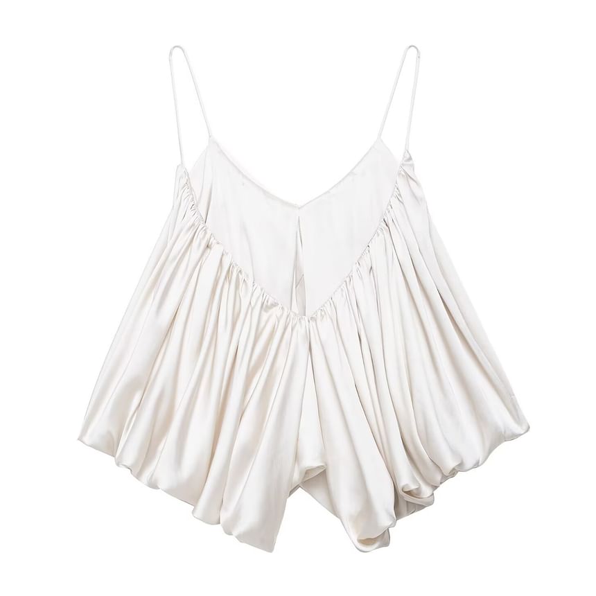 Ruched V-Neck Spaghetti-Strap Plain Cami Top