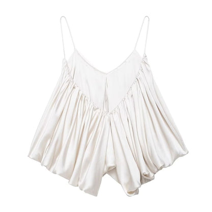 Ruched V-Neck Spaghetti-Strap Plain Cami Top