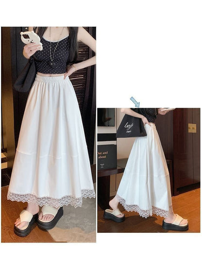 Lace Trim Maxi A-Line Skirt