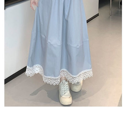 Lace Trim Maxi A-Line Skirt