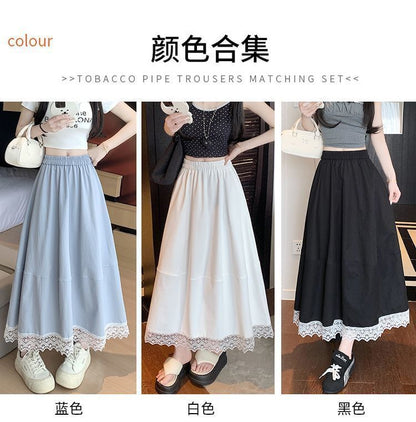 Lace Trim Maxi A-Line Skirt