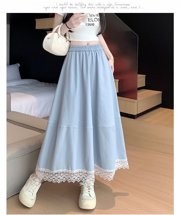 Lace Trim Maxi A-Line Skirt