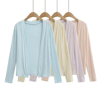 Plain Long-Sleeved Light Cardigan with Tube Top Set
