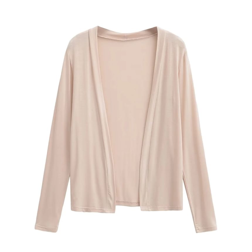 Plain Long-Sleeved Light Cardigan with Tube Top Set