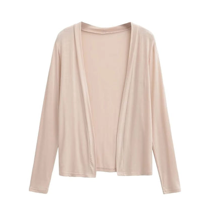 Plain Long-Sleeved Light Cardigan with Tube Top Set