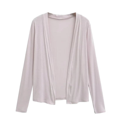 Plain Long-Sleeved Light Cardigan with Tube Top Set