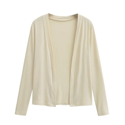 Plain Long-Sleeved Light Cardigan with Tube Top Set