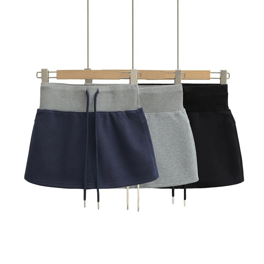 Color-Block Mini Pencil Skirt with Drawstring