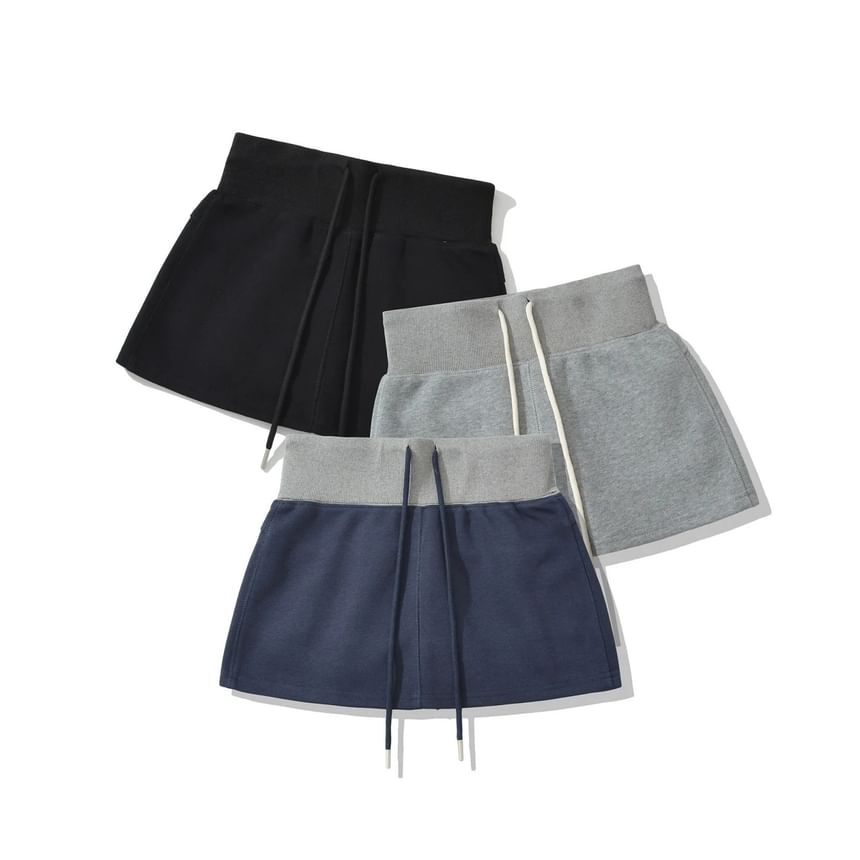 Color-Block Mini Pencil Skirt with Drawstring