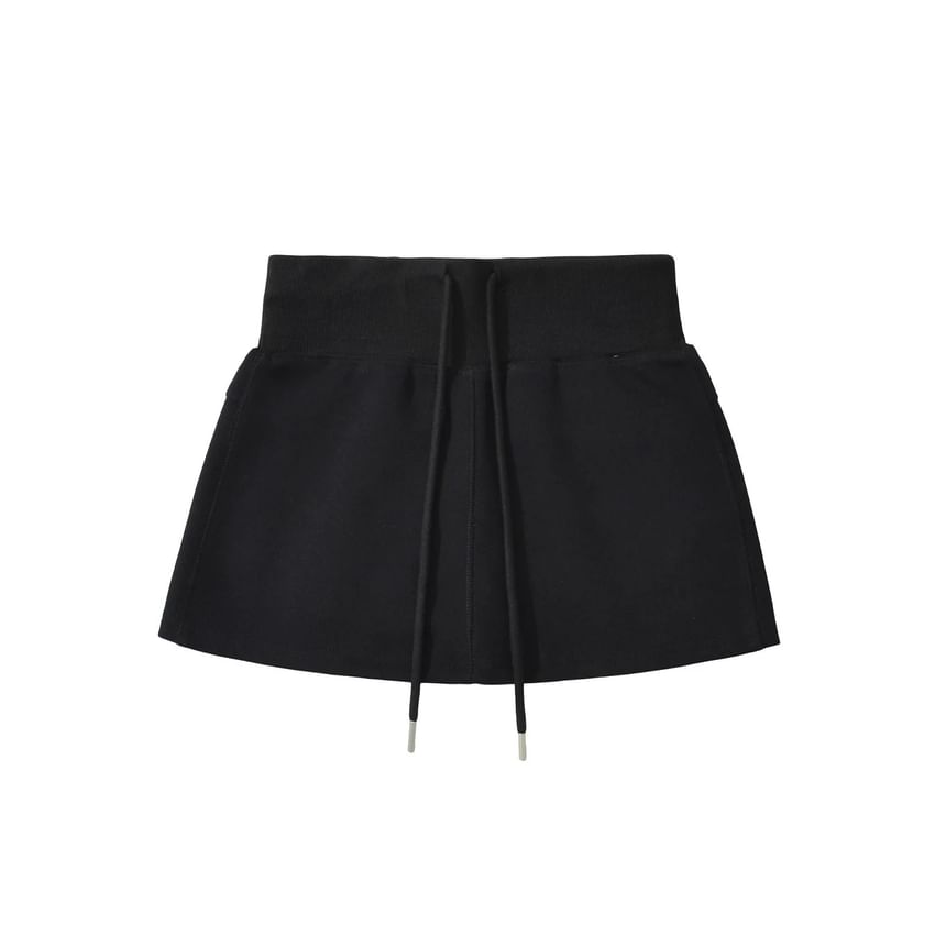 Color-Block Mini Pencil Skirt with Drawstring