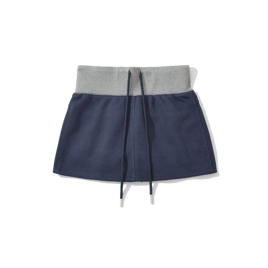 Color-Block Mini Pencil Skirt with Drawstring
