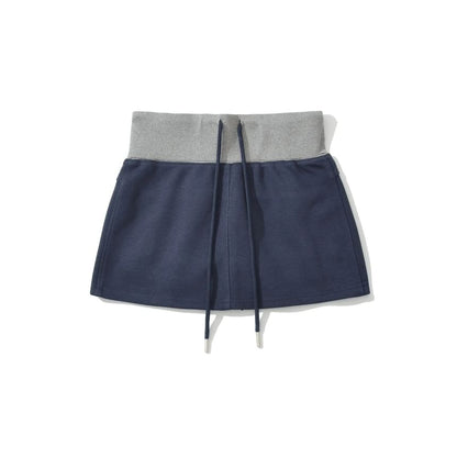 Color-Block Mini Pencil Skirt with Drawstring