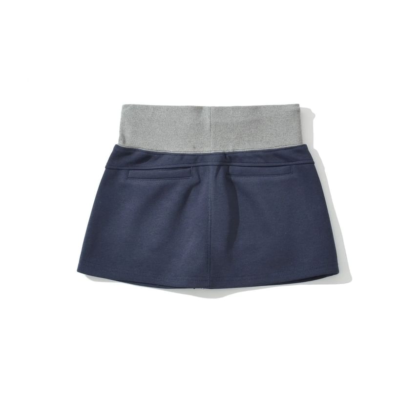 Color-Block Mini Pencil Skirt with Drawstring